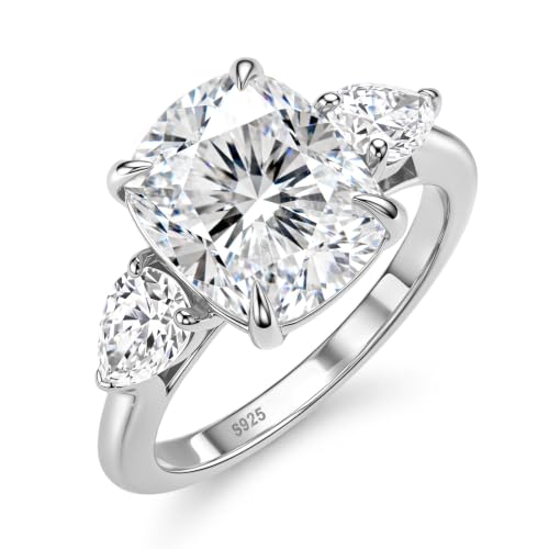 MystiqueMark 6CT 3 Stone Moissanite Engagement Rings, 925 Sterling Silver