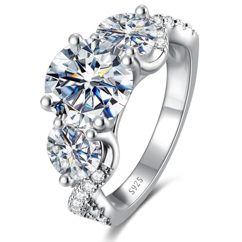 LOIPURI 4.6CT 3 Stone Moissanite Engagement Rings for Women