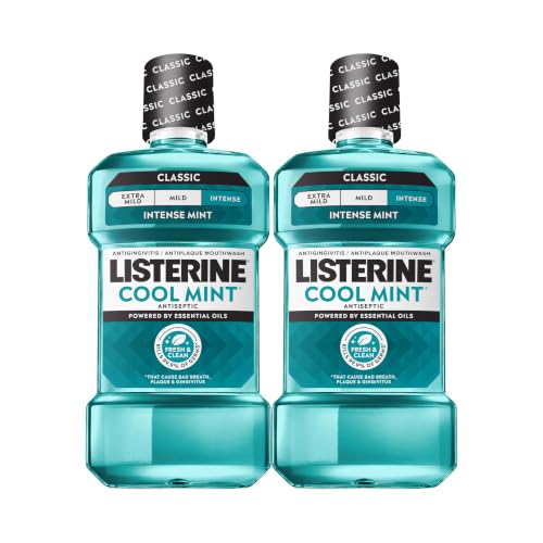 Listerine Cool Mint Antiseptic Mouthwash, Intense Mint, 33.8 fl. oz/1L x 2