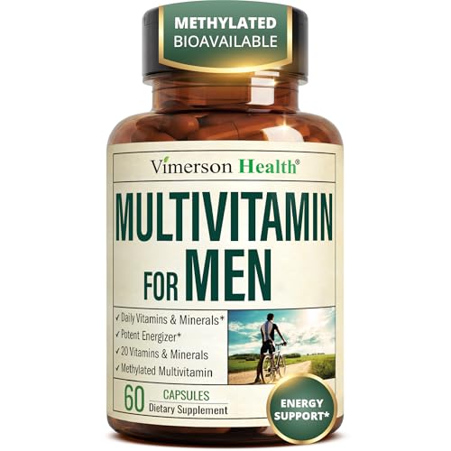 Vimerson Health Multivitamin for Men: Methylated B Vitamins, Chelated Minerals and Bioavailable D3 for Focus and Energy Support – Daily Mens Multivitamins and Multiminerals – 60 Capsules