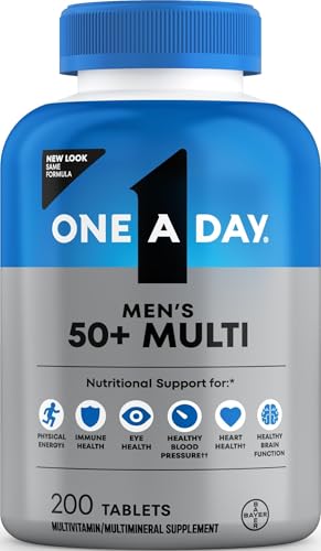 One A Day Men’s 50+ Healthy Advantage Multivitamin, Multivitamin for Men with Vitamins A, C, E, B6, B12, Calcium and Vitamin D, Tablet, 200 Count (Pack of 1)