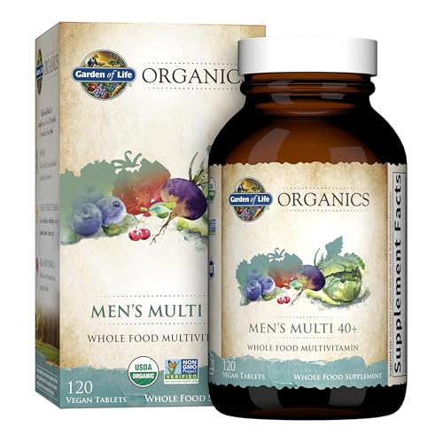 Garden of Life Organics Whole Food Multivitamin for Men 40+ 120 Tablets, Vegan Mens Multi for Health & Well-Being Certified Organic Whole Food Vitamins & Minerals for Men Over 40 Mens Vitamins