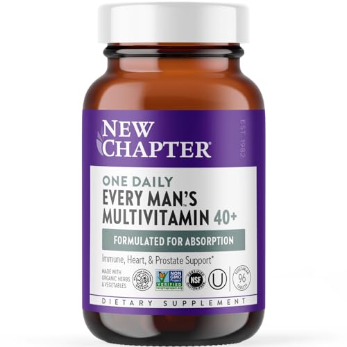New Chapter One Daily Every Man's Multivitamin 40+ - Offers Eyesight, Immune System & Cellular Energy Support* - Contains Vitamin C, Saw Palmetto & More - Gluten Free & Vegetarian - 96 Tablets