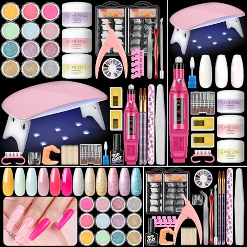 COSCELIA Acrylic Nail Kit for Beginners with Everything Drill & Light