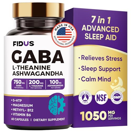 GABA Supplements 1050mg Blend, Advanced Sleep Aid & Calm, L-Theanine, 5-HTP