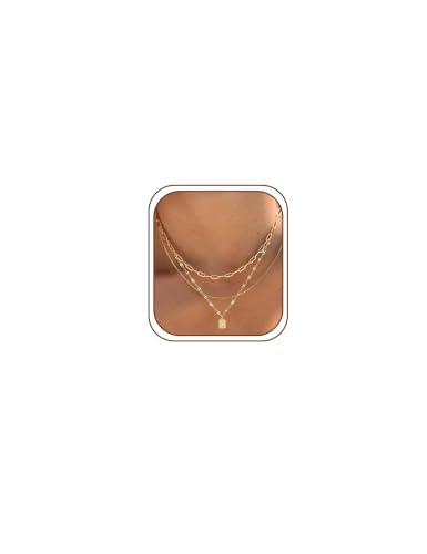 YEEZII Layered Gold Necklaces for Women Trendy, 14K Gold Plated Choker Paperclip Box Chain Necklace, Stackable Women's Gold Pendant Necklaces Jewelry Set