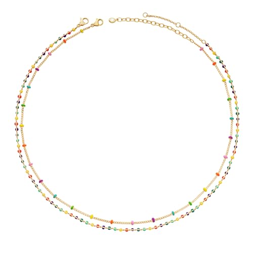 MTMY Beaded Necklaces for Women 14K Gold Plated Dainty Colorful Green/Rose Beaded Pearl Choker Necklace Delicate Boho Choker Necklace Jewelry Gift (Layer-colorful beads)