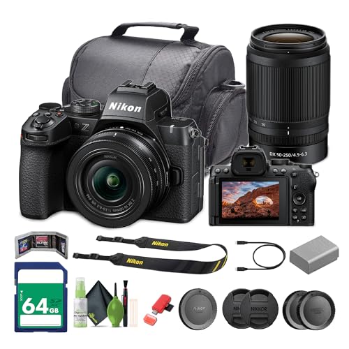 Nikon Z50II Mirrorless Digital Camera with NIKKOR Z DX 16-50mm f/3.5-6.3 & 50-250mm f/4.5-6.3 VR Lenses Bundle With 64GB Memory Card + Cleaning Kit + More