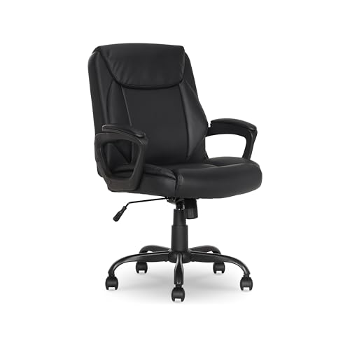 Amazon Basics Classic Puresoft PU Padded Mid-Back Office Desk Chair with Armrest, Easy Assembly, Sturdy Metal Base, Wheels, 275lb Support, 26\