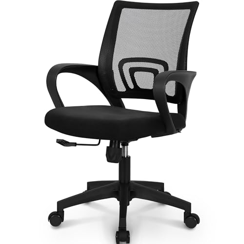 NEO CHAIR Office Desk Computer Chair Ergonomic Mesh Gaming Cushion Seat with Comfy Lumbar Mid Back Support Adjustable Height Swivel Rolling Wheels for Home Task (Mesh Black)