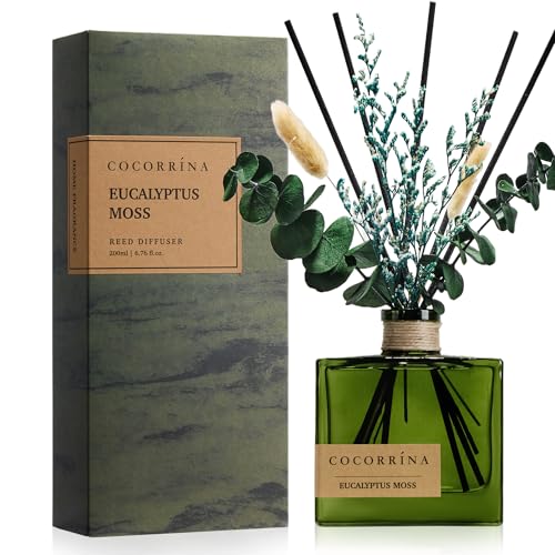 COCORRÍNA Dried Flowers Reed Diffuser, Eucalyptus Moss Scent 6.76 fl oz