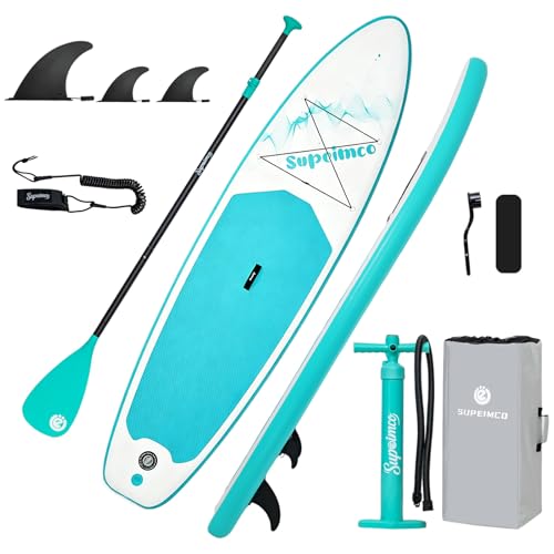 SUPEIMCO Inflatable Stand Up Paddle Board - Upgraded Glue-Free Hot Melt Technology, Long Service Life, 10'6", Anti-Slip EVA Deck, Full SUP Accessories, Included for Adults Youth All Skill Levels