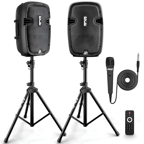 Pyle Active + Passive PA Systems - Dual 8inch 700 Watt Max Power Output Speaker with Microphone, Bluetooth Wireless Streaming, MP3/USB/SD/AUX Readers, Speaker Stands- Pyle PPHP849KT