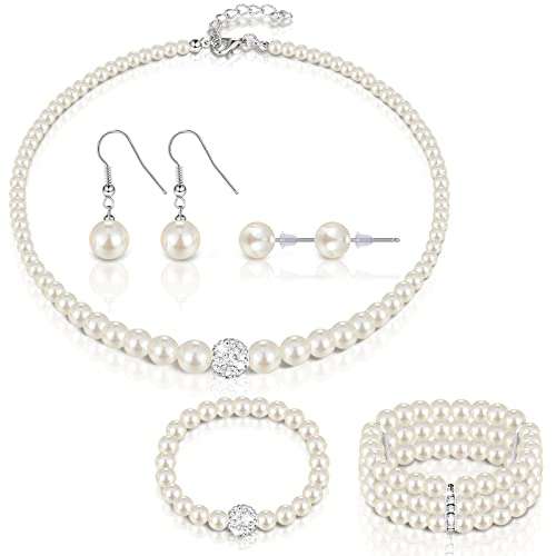 Glenmal Pearl Jewelry Set Women Wedding Halloween, 5 Pcs, Elegant Style