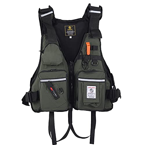 JKSPORTS Fishing Vest Safety Life Jacket for Swimming Sailing Boating Kayak Floating Multifunction for Men and Women Vest/Kayak (One Size(100-220 pounds),Army Green)