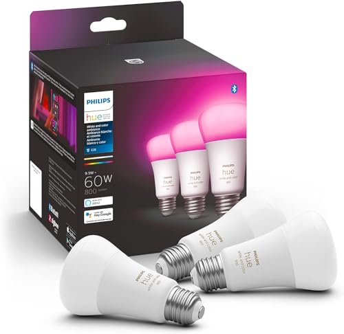 Philips Hue A19 LED Smart Light Bulb 3-Pack - White and Color Ambiance - 60W Indoor Light Bulb - Control with Hue App - Works with Alexa, Google Assistant and Apple Homekit