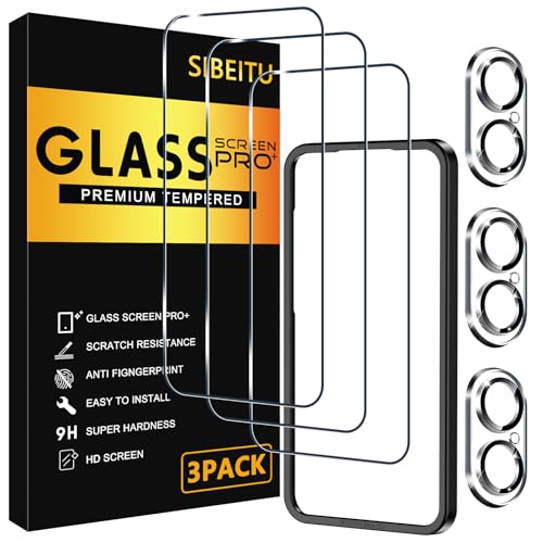 SIBEITU 3 Pack Screen Protector for iPhone 17 with 3 Pack Camera Lens Tempered Glass Protector + Installation Frame, 6.3 Inch HD Clear Glass Film 9H Hardness Scratch Resistent, Case Friendly