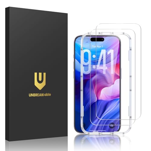 UNBREAKcable 2-Pack Screen Protector for iPhone 17, Military-Grade Shatterproof Tempered Glass [9H+ Hardness] [Easy Installation Frame] [99.99% HD Clear] for Apple iPhone 17