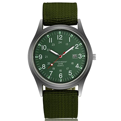 LsvtrUS Men's Military Army Watch, Stainless Steel Nylon Strap Calendar Casual Sports Wrist Watch, A Green, WAL31-4