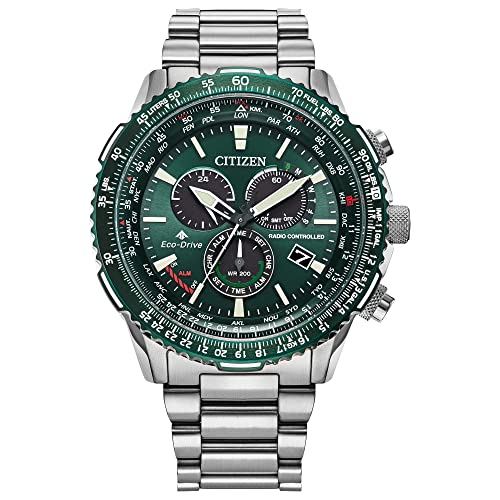 Citizen Eco-Drive Pilot Chronograph Watch with Atomic Timekeeping Green Dial
