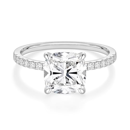 EAMTI 3.5CT Engagement Rings for Women Cushion Cut Cubic Zirconia CZ Promise Wedding Bands Travel Silver Ring White Gold Plated Size 7