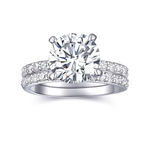 AONED Engagement Rings For Women Wedding Rings Fake Engagement Ring Set Travel 18K White Gold Plated Promise Rings For Her 3 Carat 3CT Round Cubic Zirconia CZ Bridal Ring Sets Cheap Band 2pcs, Size 7