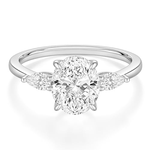 EAMTI 3CT Engagement Rings 3-Stone Oval Cut Cubic Zirconia CZ Wedding Promise Bands for Her Travel Silver Ring White Gold Plated Size 7