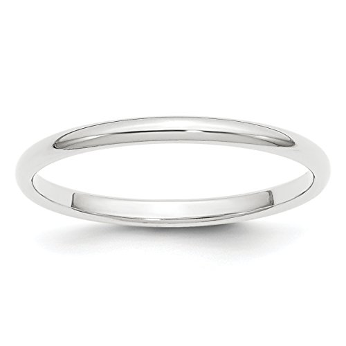 Jewelry Stores Network Solid Platinum 2 mm Classic Rounded Wedding Band Ring Size 5