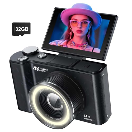 W & O 4K Digital Camera for Photography,180°Flip Screen Kids Digital Camera