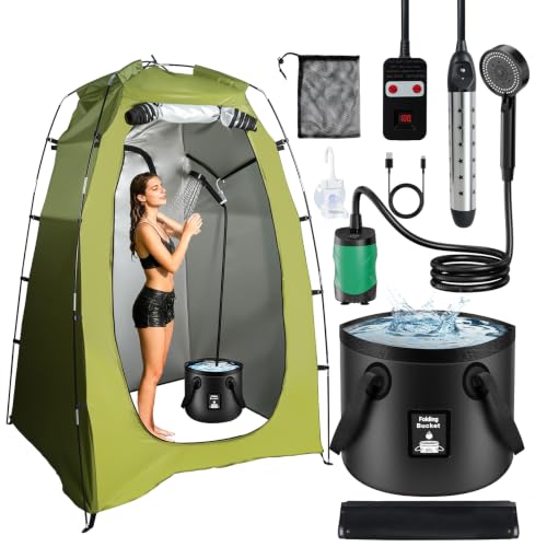 Cothb X Portable Hot Shower Kit with 6.56Ft Tall Tent, Water Heater & Pump