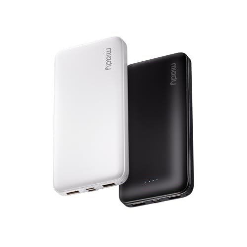 Miady 2-Pack Portable Charger, Slim 10000mAh Power Bank Travel Battery Pack 3 Outputs 2 Inputs Compatible with iPhone 17/16/15/14/13 Galaxy S24/22 iPad Android etc (Black+White)