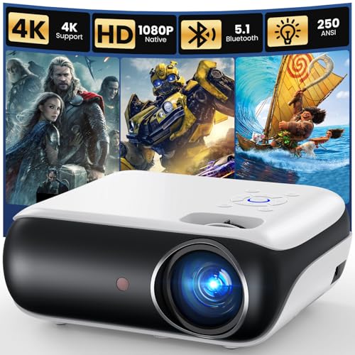 HAPPRUN Native 1080P Projector, Bluetooth Home Theater Movie Projector with Built-in Speaker, Compatible with Smartphone, HDMI, Fire Stick, PS5, Indoor & Outdoor Use - Without Google TV System