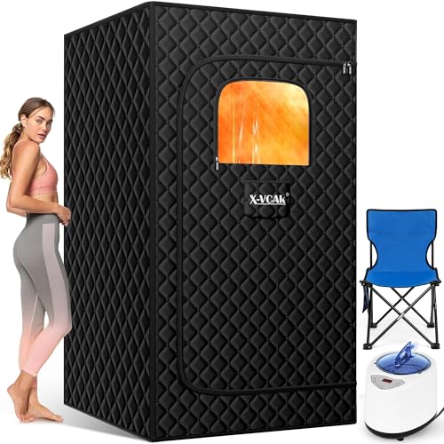X-Vcak Upgraded Portable Sauna for Home，Relaxation, Steam Sauna for Home with Steamer, Remote Control, Folding Chair, 9 Levels