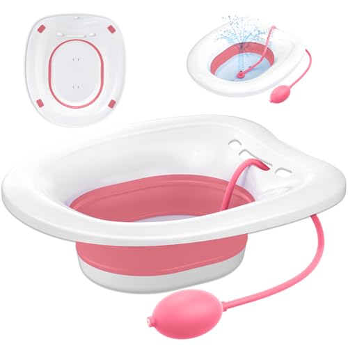 xemieau Sitz Bath, Sitz Bath for Toilet Seat, Postpartum Essentials and Hemorrhoids Care Kit - Yoni Steam Seat - Foldable Portable Basin for Epsom Salt Soak - Yoni Steaming Bowl - Unisex and BPA Free