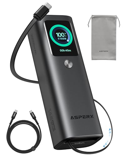 AsperX Laptop Power Bank, 165W 20,000mAh Retractable Cable Aluminum Unibody