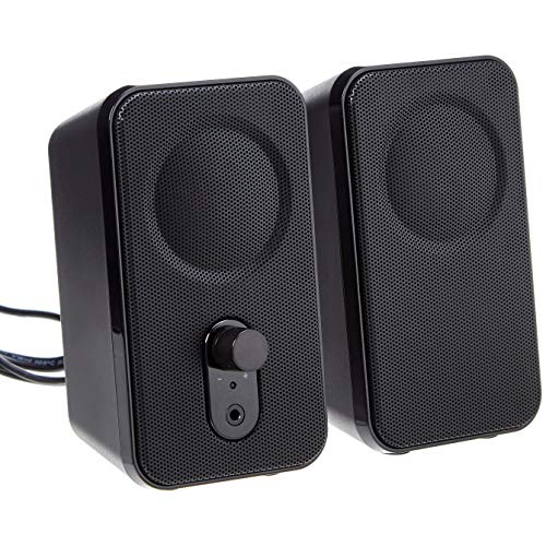 Amazon Basics AC-Powered Computer Speakers for Desktop or Laptop PC with Volume Control, Headphone Jack, Black (US Version)