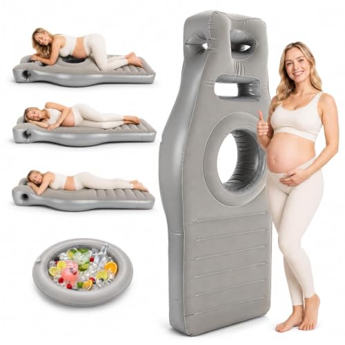 Inflatable Pregnancy Pillow with Belly & Head Hole, Prone Pregnancy Pillow for Stomach Sleepers, Pregnancy Pool Float for Tummy Massage, Maternity Airbed, Mattress for Pregnant Women Back Pain Relief