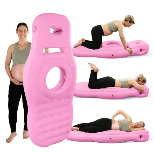 PregSpag Inflatable Pregnancy Pillow with Hole - Pregnancy Blow Up Mattress, Maternity Pillow Inflatable for Prone Sleeping Includes Electric Pump, Relieves Back/Hip Pain, Pink
