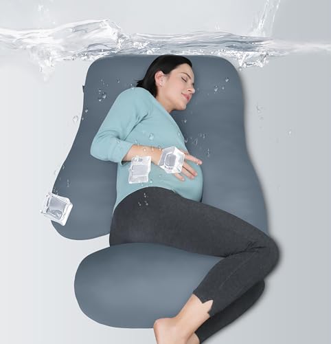 MOON PARK Pregnancy Pillows for Sleeping - U Shaped Full Body Maternity Pillow with Removable Cover - Support for Back, Legs, Belly, Hips - 57 Inch - Grey - Cooling Cover