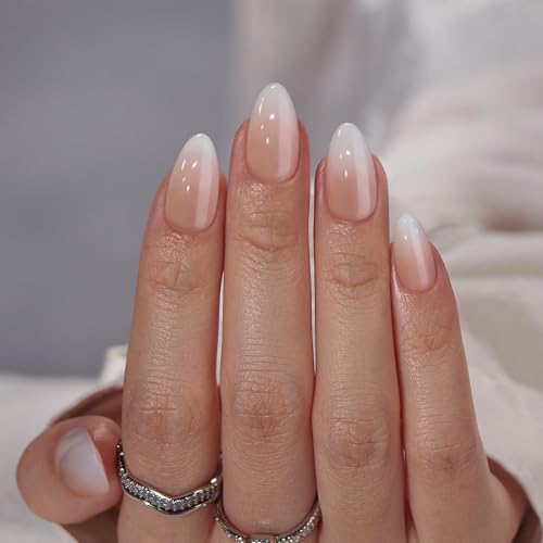 BTArtbox Press On Nails, Short Almond Pink Fake Nails, 32Pcs Full Kit