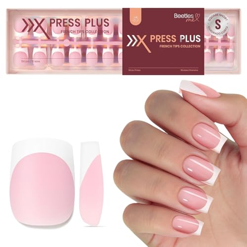 Beetles Pink French Tips Press On Nails- Short Square 150 Pcs