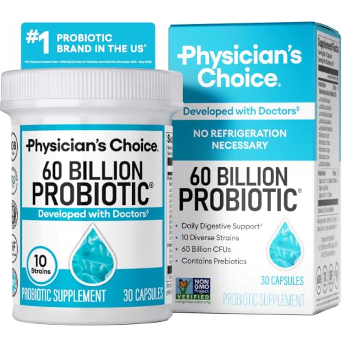 Physician's CHOICE Probiotics 60 Billion CFU - 10 Strains + Organic Prebiotics - Immune, Digestive & Gut Health - Supports Occasional Constipation, Diarrhea, Gas & Bloating - for Women & Men - 30ct