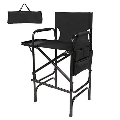 mefeir 30" Tall Directors Chair Black Folding with Side Table Storage Bag