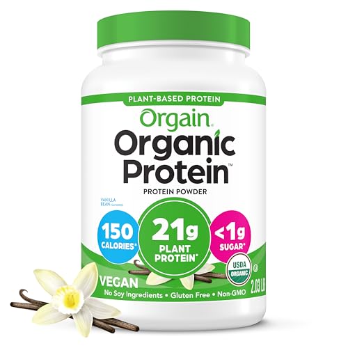 Orgain Organic Vegan Protein Powder, Vanilla Bean - 21g Plant Protein, 6g Prebiotic Fiber, No Lactose Ingredients, No Added Sugar, Non-GMO, for Shakes & Smoothies, 2.03 lb (Packaging May Vary)