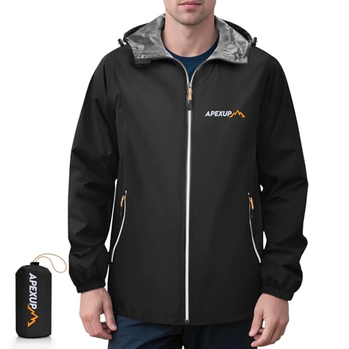 APEXUP Packable Rain Jacket Men with Reflective Zipper