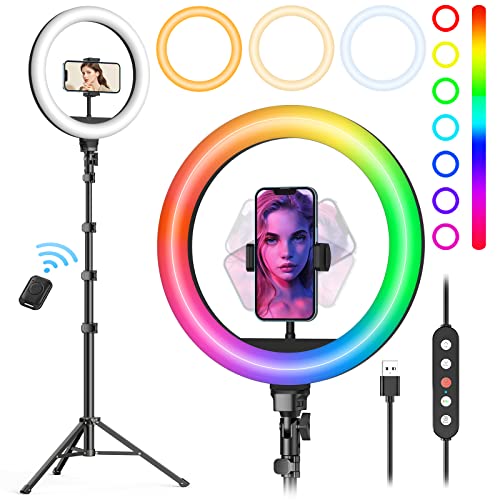 Weilisi 10" Ring Light with Stand 72'' Tall & Phone Holder, 38 Color Modes Selfie Light with Tripod Stand