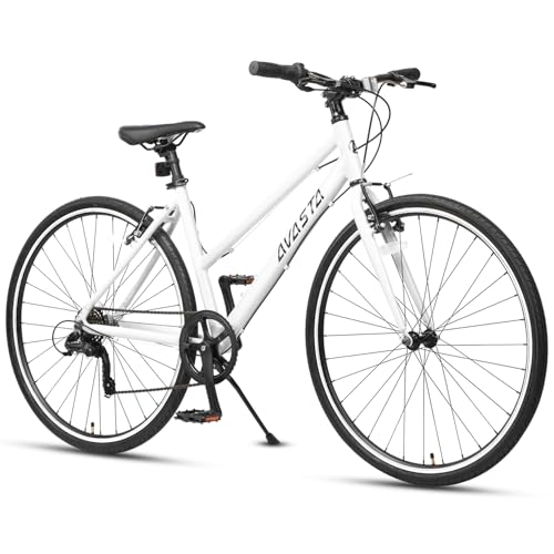 AVASTA Road Bike for Women Female Lightweight Step Through 700C Aluminum Alloy 15 Inch Frame City Commuter Comfort Lady Bicycle, 7-Speed Drivetrain, Color White