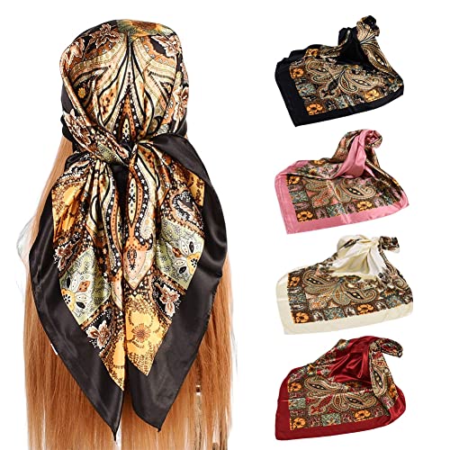 upeilxd 4Pcs Silk Head Scarves for Women Satin Hair Scarf 35”