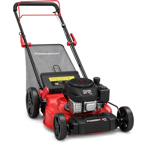 PowerSmart 21-Inch 3-in-1 Gas Self-Propelled Lawn Mower,170CC OHV Engine,Bagging/Mulching/Rear Discharging, 6 Cutting Heights, Durable Steel Deck, Rear-Wheel Drive, for Garden, Yard
