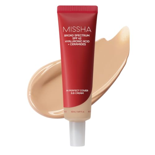 MISSHA M Perfect Cover BB Cream No.23 Natural Beige -Light/Medium with Cool/Neutral Undertone SPF 42 PA +++ 1.69 Fl Oz - Tinted Moisturizer for face with SPF